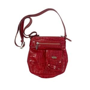 BRIGHTON Cross Body Purse in Croc Embossed Red Patent Leather